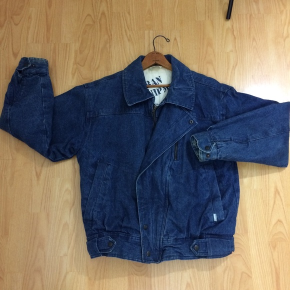 80s 90s denim puffer jacket quilted lining M - Picture 2 of 8